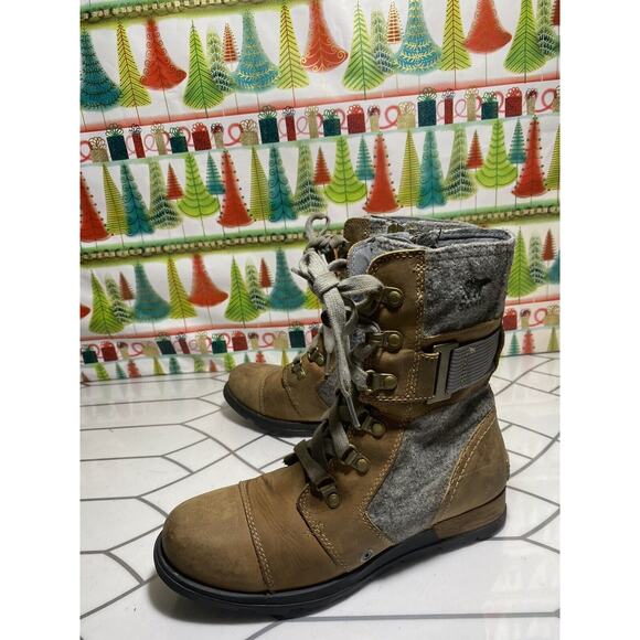 Sorel Major Carly Women's Major Combat Boots 6.5 Felt, Zip & Lace Up, Brown - Picture 9 of 11